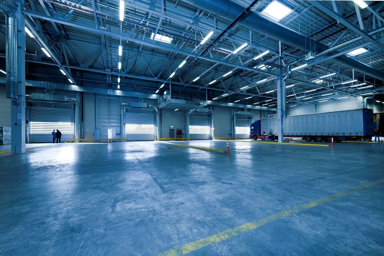 Logistics center with loading docks and a truck
